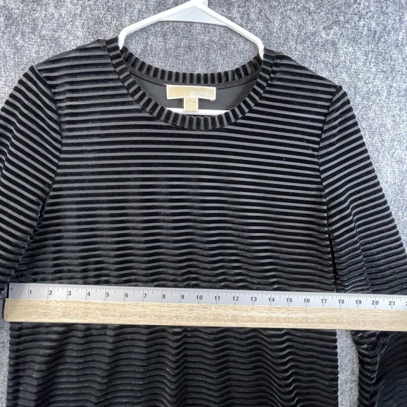 Michael Kors Women's Blouse Size Medium Black and Gray Striped Bell Sleeve - Picture 8 of 11